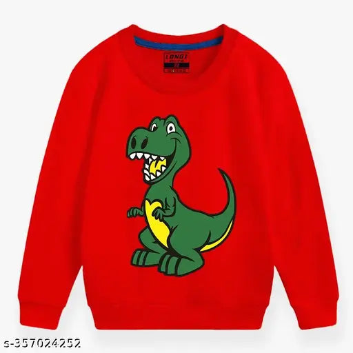 Red cotton blend kids' dino design round neck sweatshirt - Cute, stylish, and comfortable children's clothing from Fashion Junky (India)