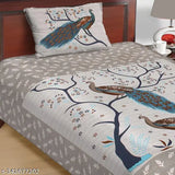 Superfine peacock-patterned cotton single bedsheet with pillow cover, ideal for summer use on a 4ft by 6ft bed
