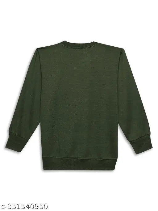 Olive printed cotton fleece sweatshirt for girls, long sleeves with round neck, olive print fashion on children's wear