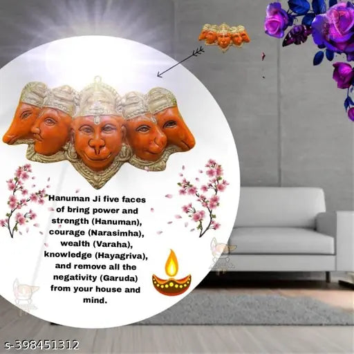 Orange polyresin Panchmukhi Hanuman Ji statue for home decor, protection from evil eye