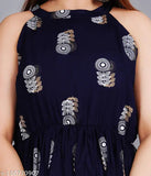 Peacock feather crepe anarkali kurta, printed single-sleeve dress from Dhanvika brand, Indian traditional wear on mannequin