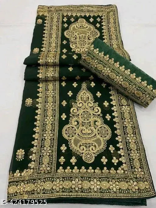 Indian Georgette saree with zari embroidery & stone work, heavy CC fabric, perfect for formal occasions