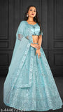 Sky Blue Embroidered Net Lehenga Choli Set - Unstitched Blouse & Dupatta, Free Size with 2.5m dupatta length, perfect for parties, weddings, festivals, and regular occasions