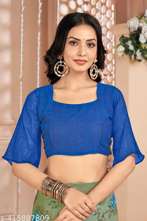 Multicolored floral chiffon saree with contrast blouse, Indian-made pure star chiffon with all-over print