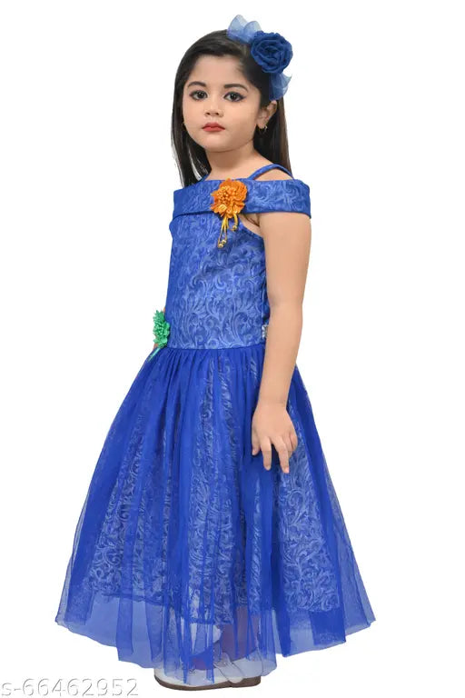 Kids girls net frock dress, self-design sleeveless cotton & net, quality dress for 3-4 Years (27in x 19in), 4-5 Years (29in x 20in), 5-6 Years (30in x 21in), India