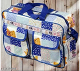 Blue polyester diaper bag, multipurpose mother bag for newborn baby with changing compartments, diaper holder, and cotton fabric