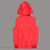 Unisex sleeveless winter jacket for kids, featuring comfortable cap and two front pockets, polyester fabric, trendy design, suitable for 5-9 years old