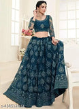 Elegant embroidered net Lehenga-choli set with dupatta, traditional Indian bridal wear for festive occasions