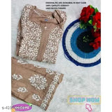 Rayon Chikankari Embroidered Kurti Plazzo set, three-quarter sleeves, Indian craftwork on display