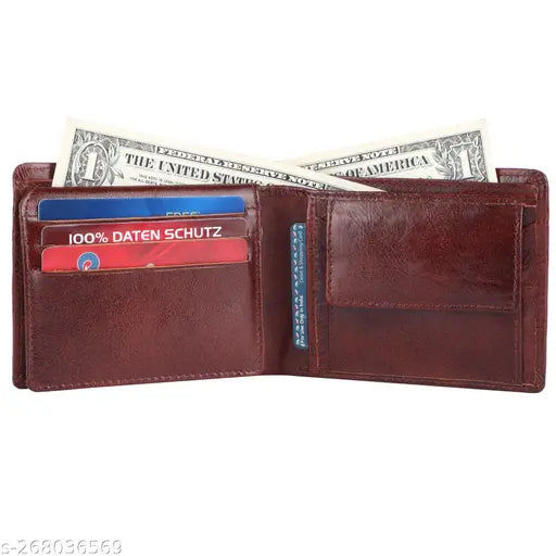Genuine leather men's wallet, Wealth Valley Free Size (9cm x 12cm), solid pattern, perfect for daily essentials