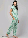 Floral printed cotton nightsuit for girls & women, trendy self-matching bottom with short sleeves, beautiful floral print on display