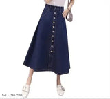 Trendy women's denim stretchable skirt with front pocket, solid net, size 26-44. Sleek design for casual outfits, made in India