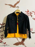 Denim twill jacket with Pikachu T-shirt combo, perfect for a casual, fashionable look