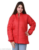 Winter red nylon jacket, solid design, long sleeves, size L & XL
