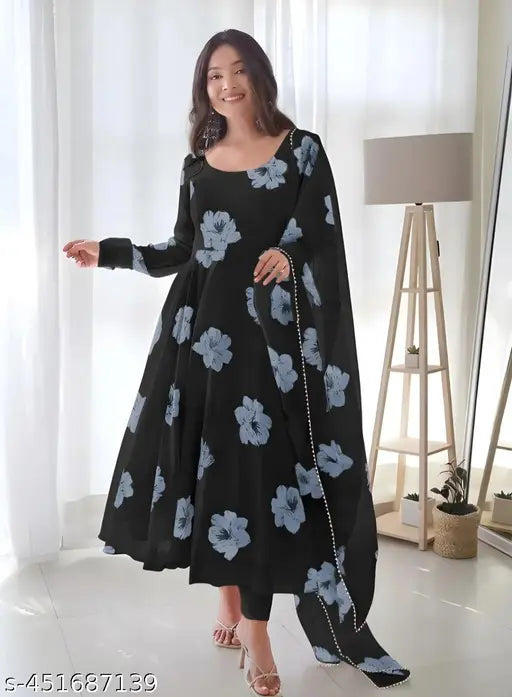 Georgette designer anarkali gown with dupatta set, Indian festival wear