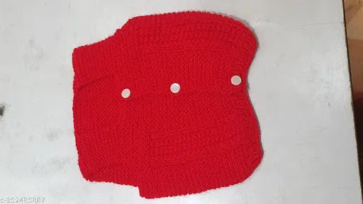 Multicolor striped wool winter sweater for baby boys & girls, self-design net pattern on sleeveless design. Perfect for #winterwear #babyclothing in sizes 0-6 Months (Chest: 10in, Length: 11in, Waist: 10in). Handknitted in India