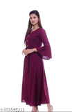 Rayon solid flared kurti for women, trendy ethnic three-quarter sleeve dress from India