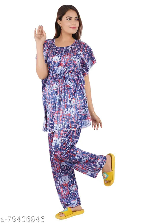 Printed satin night suit kaftan style, soft & comfortable REN STAR sleepwear/loungewear