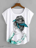 Polyester round neck casual printed women's t-shirt, short sleeves, vibrant pattern. (S: bust 34in, length 23in / M: bust 36in, length 24in / L: bust 38in, length 25in / XL: bust 40in, length 26in / XXL: bust 42in, length 26in) India-made