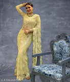 New yellow soft net Bollywood embroidery chikankari saree with all-over pearl work, free size, 5.5m length