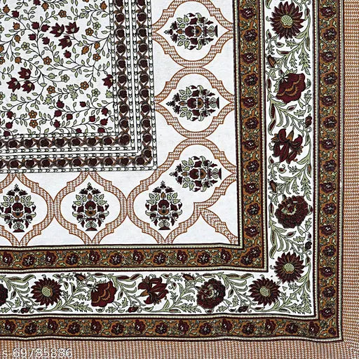 Tan Eleven Pure 100 cotton floral double king size brown bedsheet with 2 pillow covers, 90x108 inches