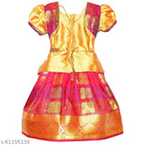 Cotton-silk Ponni Pattu Lehengha Choli for Girls, floral stitch design on net fabric, short sleeves, country of origin: India
