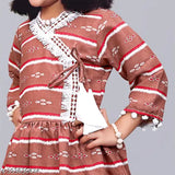 Festive Collection Orange Carrot print Anarkali Kurta set for girl, pure cotton palazzos and sarara pants, sizes 12 months to 8 years, India origin