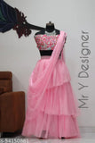 Art Silk and Net Lehenga set, semi-stitched with ethnic motif top and solid dupatta