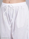 Chikankari cotton palazzo pant for women, white with intricate embroidery and lacework, size S-10XL, Indian origin