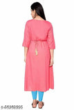 Rayon embroidered A-line kurta with three-quarter sleeves, vibrant pink color, traditional Indian women's fashion