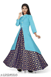 Silk three-quarter sleeve top with jacquard skirt, matka best sky solid color, suitable for children aged 5-15 years