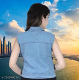 Sleeveless dyed/washed denim jacket, size S (bust 34in, length 19in), made in India