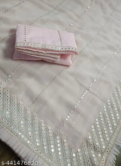 Exquisite 9mm Sequence & Zari Georgette Printed Net Pallu Sari with Separate Blouse, Indian ethnic couture for every occasion