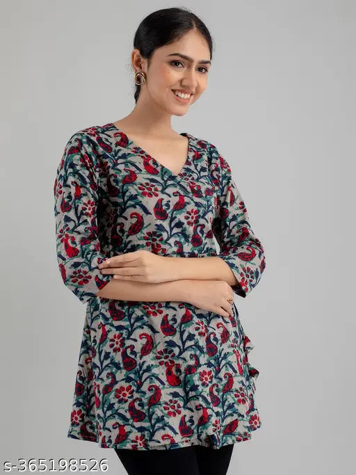 Printed cotton three-quarter sleeve men's shirt, vibrant Indian pattern, casual wear for sizes S to XXL