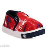 Red mesh slip-on casual boots for toddlers, featuring printed net pattern and PVC material, available in sizes from 12-15 months to 3-3.5 years (India origin)
