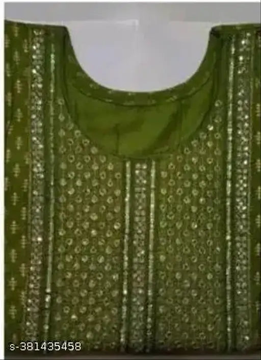 Rayon mehandi straight kurti, solid combo, three-quarter sleeves, printed embroidery for women's regular wear, India origin