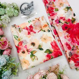 Indian printed georgette kurti for women, three-quarter sleeves with delicate lace detailing, perfect for parties or weddings. Made in India." (107 characters)