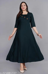 Rayon Women's Anarkali suit, single-colored three-quarter sleeve dress for special occasions, easily washable Indian fashion wear - M (38in bust), L (40in bust), XL (42in bust), XXL (44in bust)