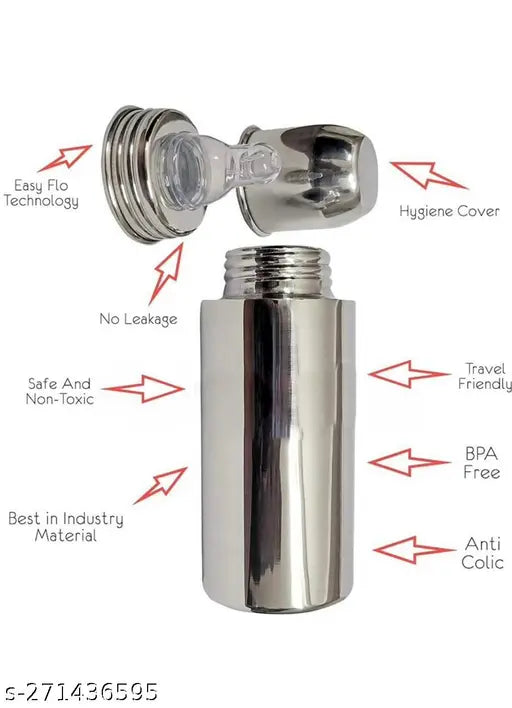 Stainless Steel Smilynation Feeding Bottle, 250ml, BPA free, leak-proof, food-grade silicone nipple