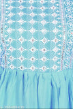 Sky Blue Rayon Nayra Cut Kurti & Pajama Set, three-quarter sleeves, solid print, Indian origin