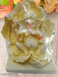 Polyresin Lord Ganesh on leaf decorative showpiece (13 cm, multicolor) - Durable & long-lasting religious figurine for spiritual home decor or temple decoration
