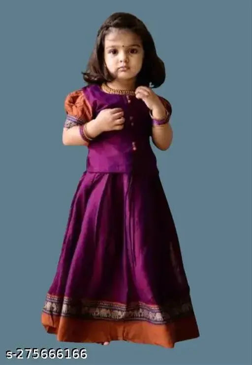 Silk flared printed Lehenga set for girls, traditional South Indian clothing for festivals