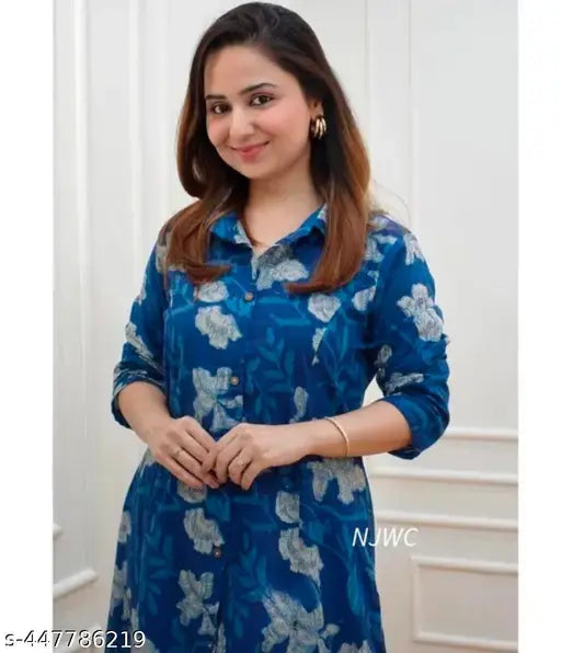 Rayon women's casual Kurta Palazzo set with pockets, printed net coord set for girls, three-quarter sleeves on display