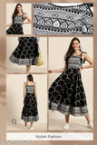 Black rayon printed party dress with sleeveless half-sleeve design, perfect for women and girls