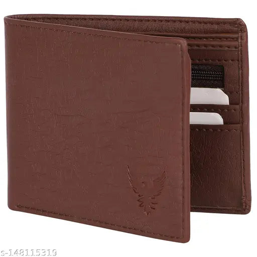 Brown textured artificial leather men's bifold wallet with 5 card slots, smooth and luxurious design for fashionable men