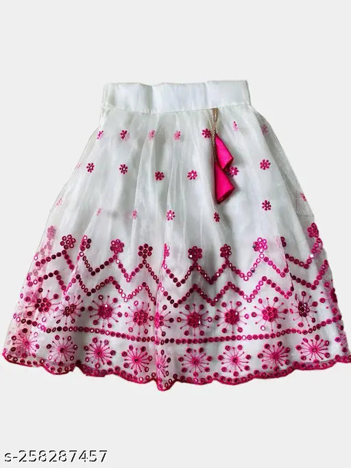 Taffeta Silk and Net kids lehenga choli set, self-designed, embroidered with net sleeves. Sizes ranging from 6 months to 8 years, Indian origin