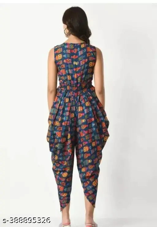 Crepe, colorblocked Indian dhoti-style jumpsuit for women - S, M, L, XL