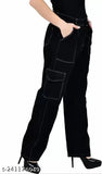 Cotton cargo jeans, Udhatikraman straight fit black for ladies/girls - everyday casual wear