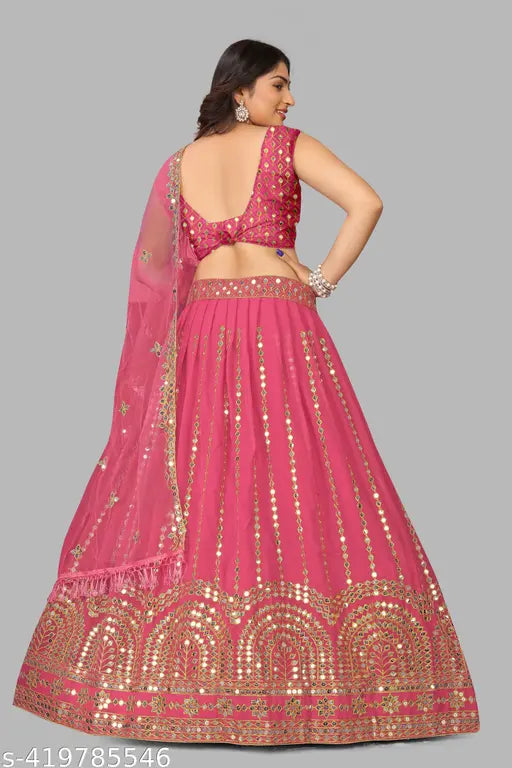 Embroidered Georgette Lehenga Choli and Dupatta set, free size, 3-piece Indian bridal wear