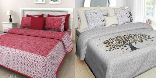 White and blue 3D printed cotton superfine king-size bedsheets set with 4 pillow covers, ideal for summer adult use, Indian origin